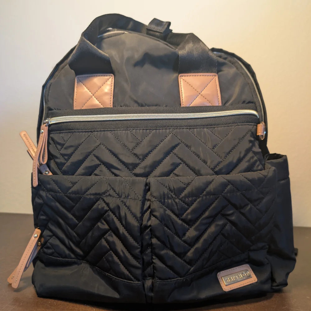 Skip Hop Suite Backpack - Luxe Black & Gold Quilted - Commuter & Multi-Use Bag